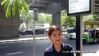 Ultra-cute Asian teenage gets persuaded in the street